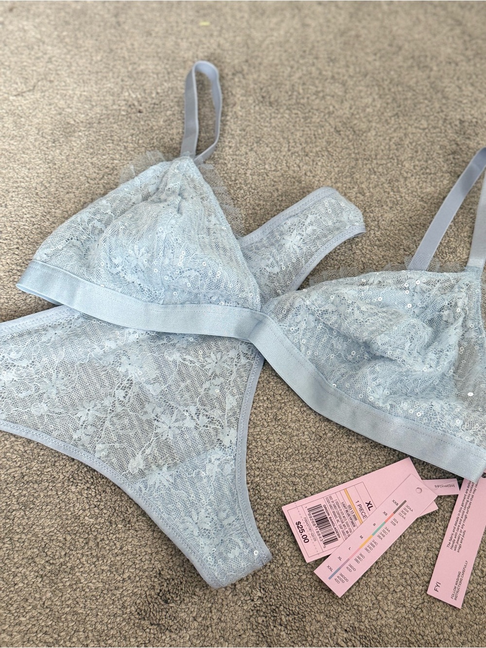 Wild Fable Light Blue Lace Bralette and Thong Set Size XL
